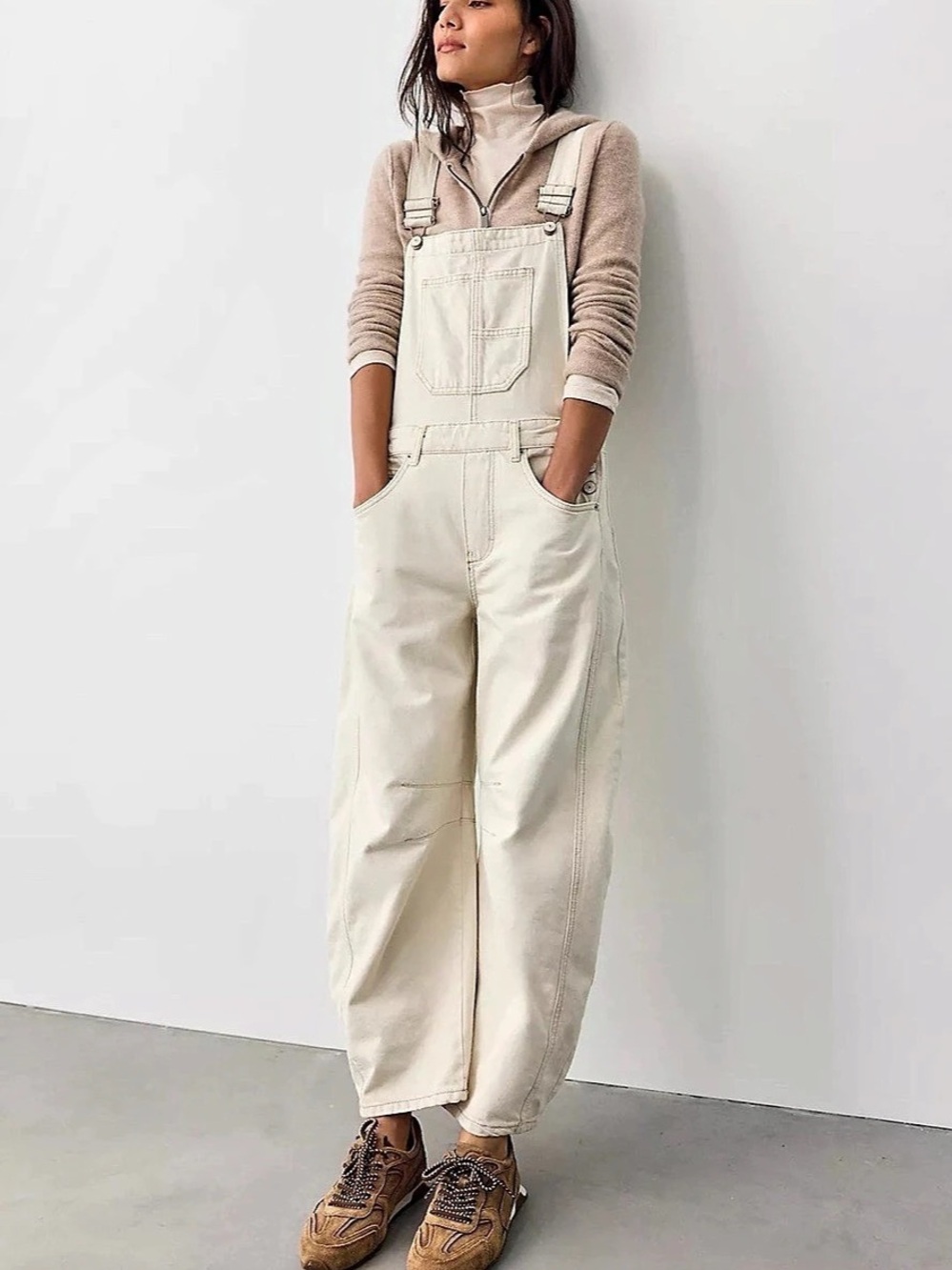 Free People We The Free Good Luck Barrel Overalls Cream
